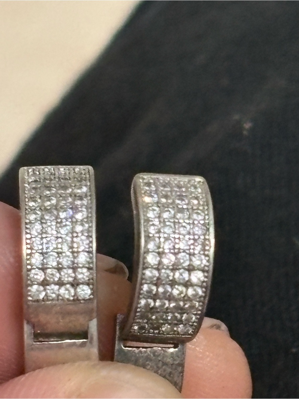 Silver-Tone Pave Crystal Hoop Earrings - Silver